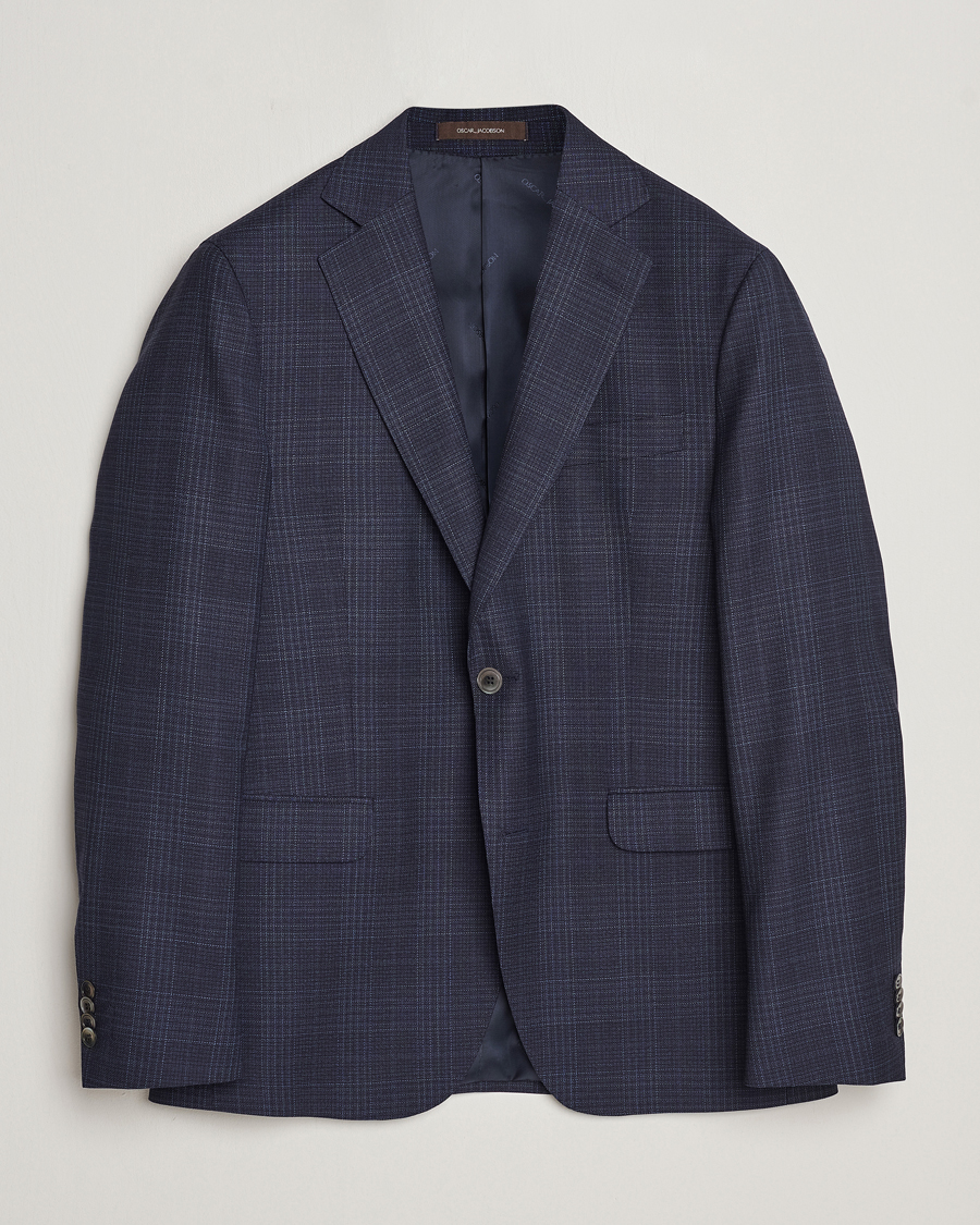 Homme | Blazers | Oscar Jacobson | Fogerty Mini Check Wool Blazer Navy