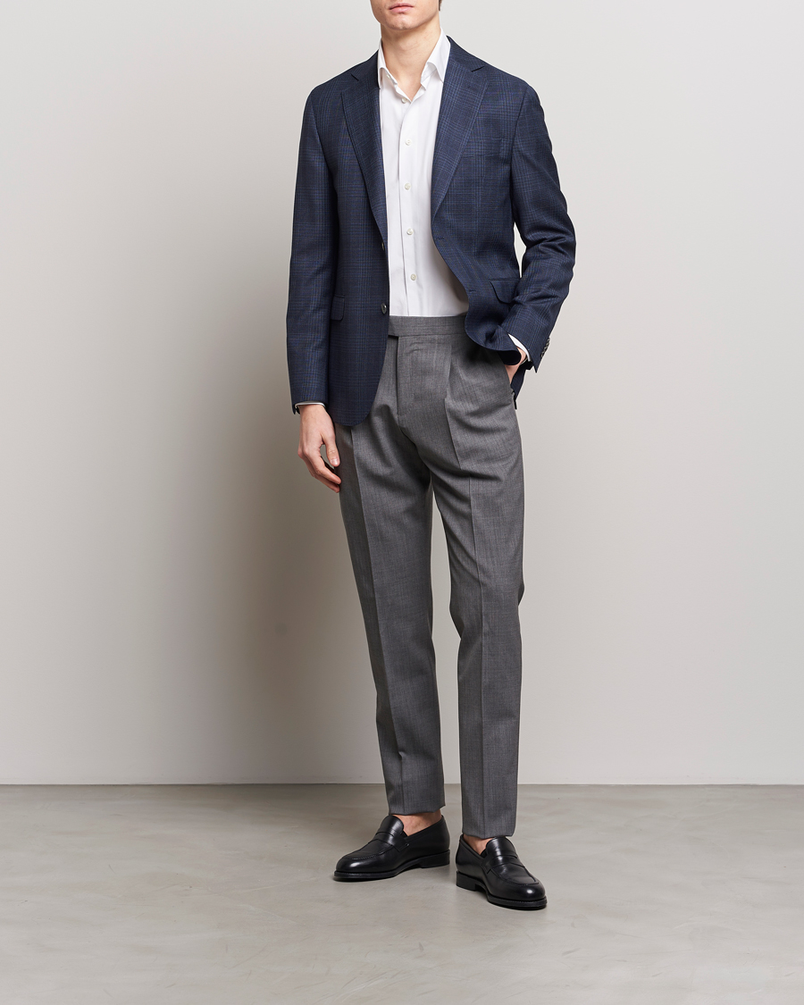 Homme | Blazers | Oscar Jacobson | Fogerty Mini Check Wool Blazer Navy