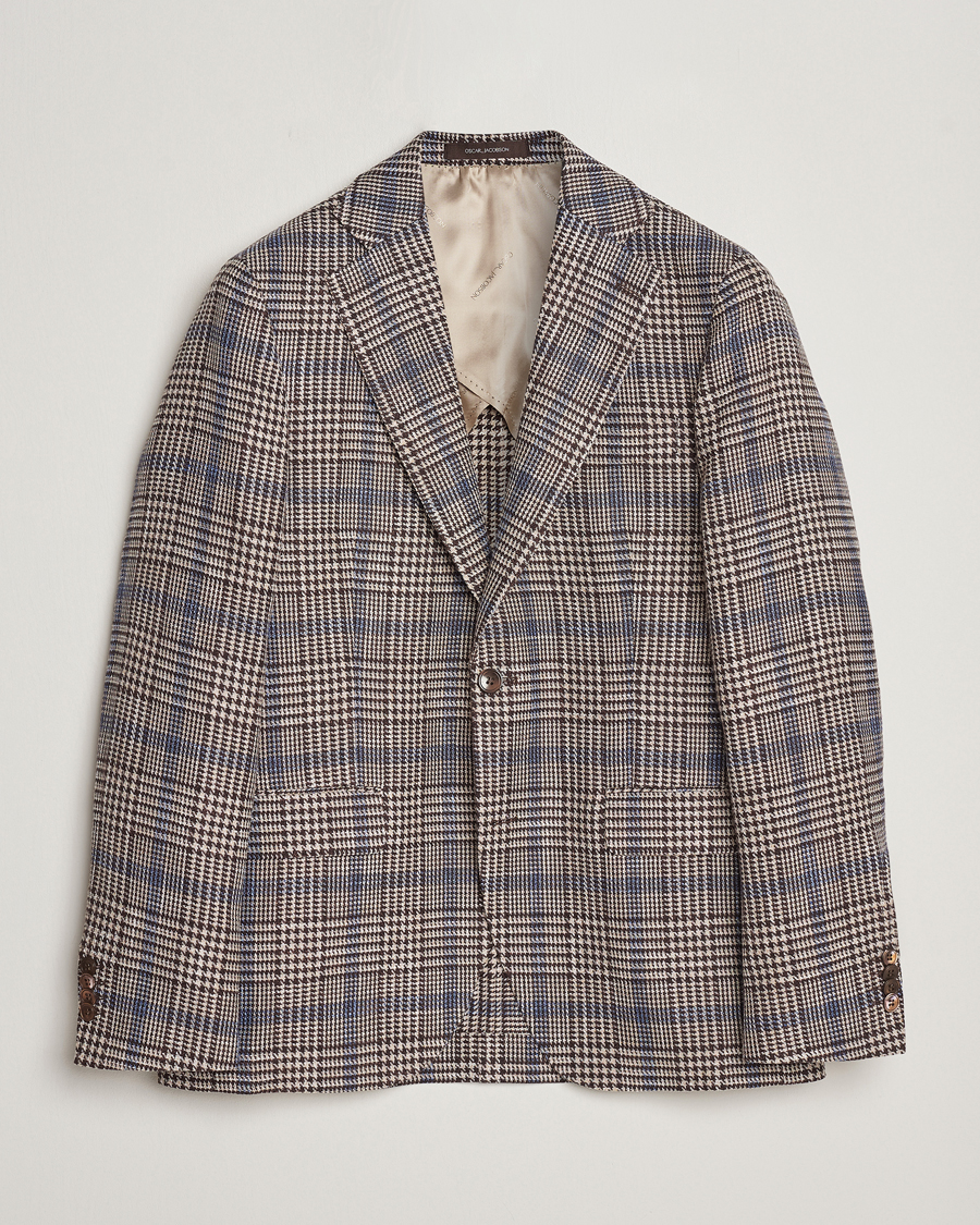 Homme | Blazers | Oscar Jacobson | Ferry Soft Checked Cotton/Linen Blazer Beige