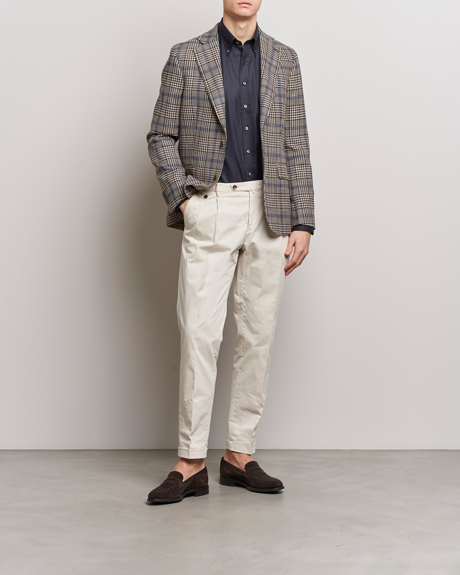 Homme | Blazers | Oscar Jacobson | Ferry Soft Checked Cotton/Linen Blazer Beige