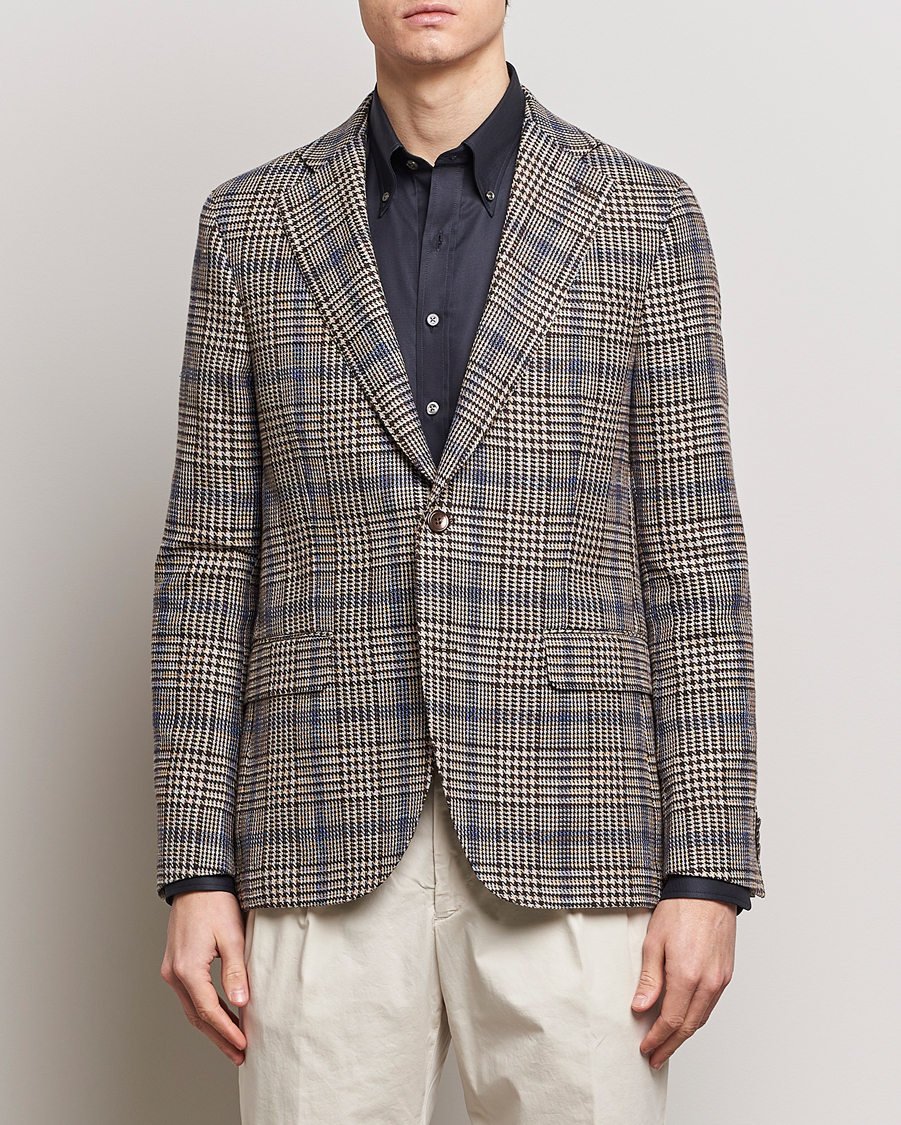 Homme | Blazers En Coton | Oscar Jacobson | Ferry Soft Checked Cotton/Linen Blazer Beige