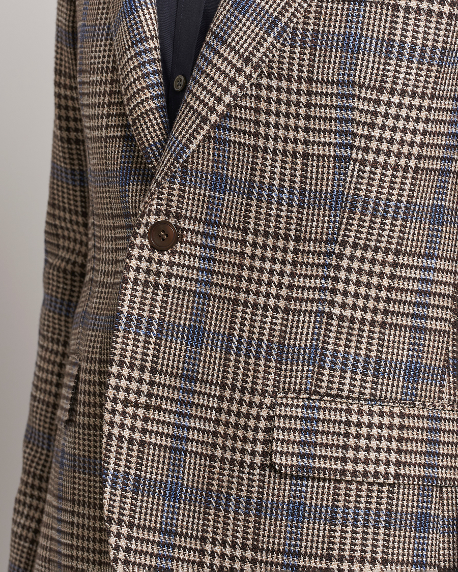 Homme | Blazers | Oscar Jacobson | Ferry Soft Checked Cotton/Linen Blazer Beige