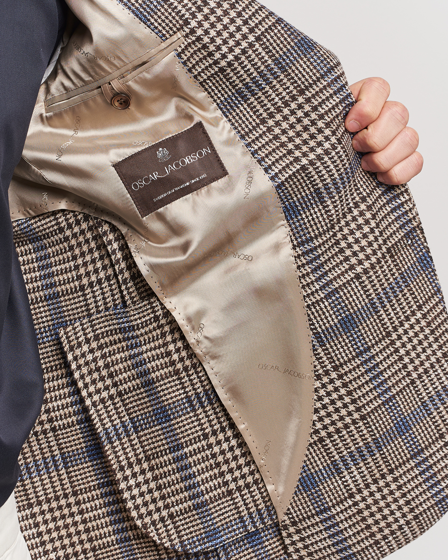 Homme | Blazers | Oscar Jacobson | Ferry Soft Checked Cotton/Linen Blazer Beige