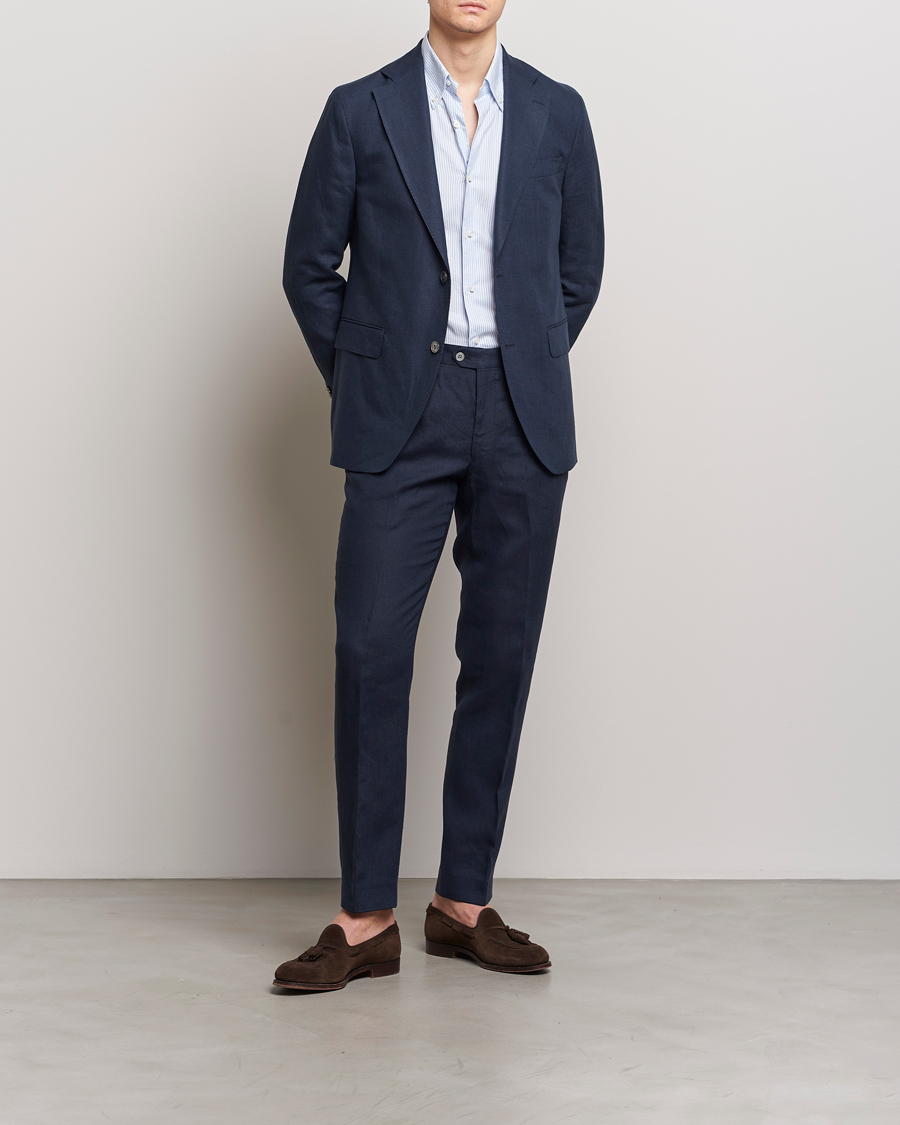 Homme | Pantalons | Oscar Jacobson | Denz Linen Trousers Navy