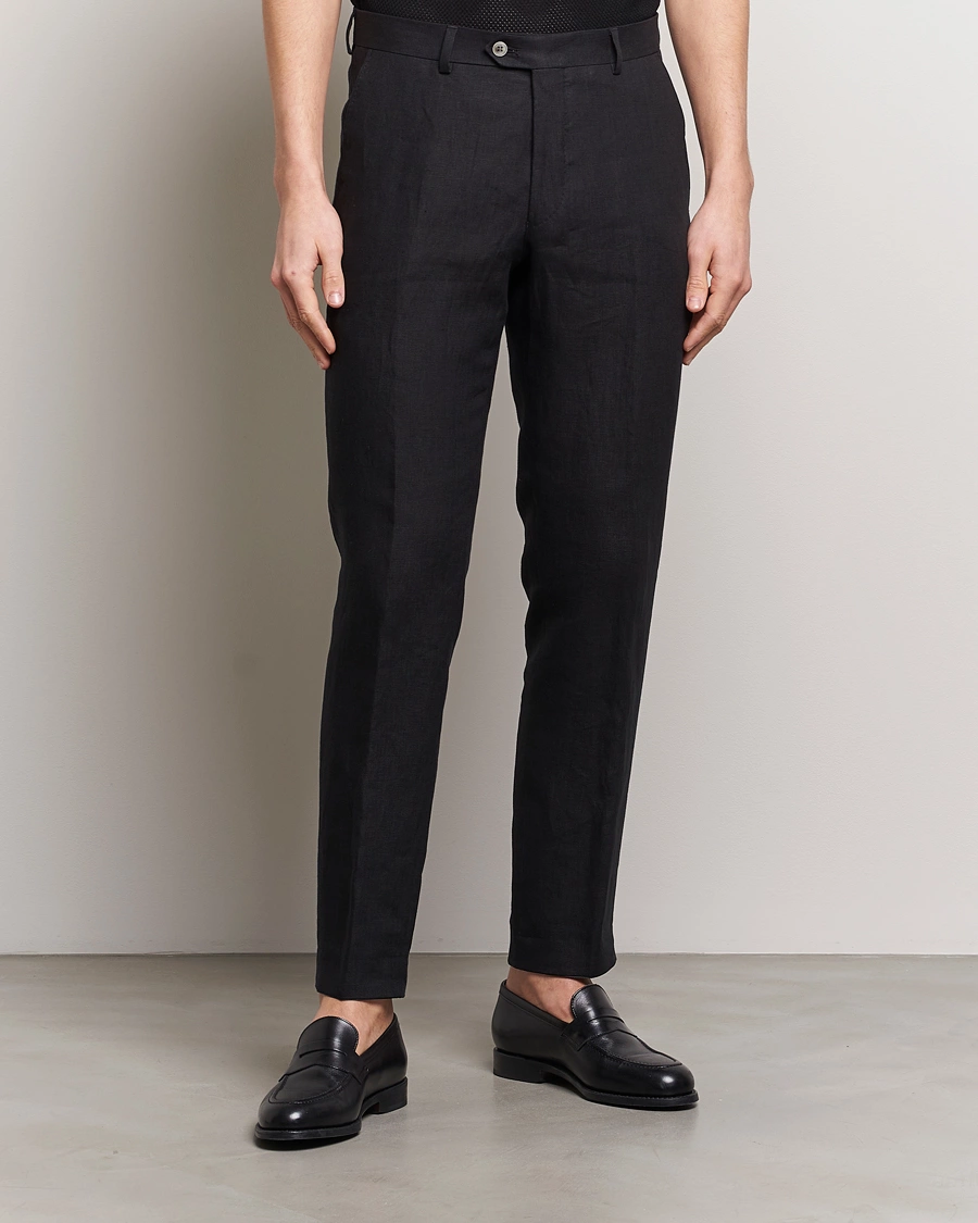 Homme | Pantalons De Costume | Oscar Jacobson | Denz Linen Trousers Black