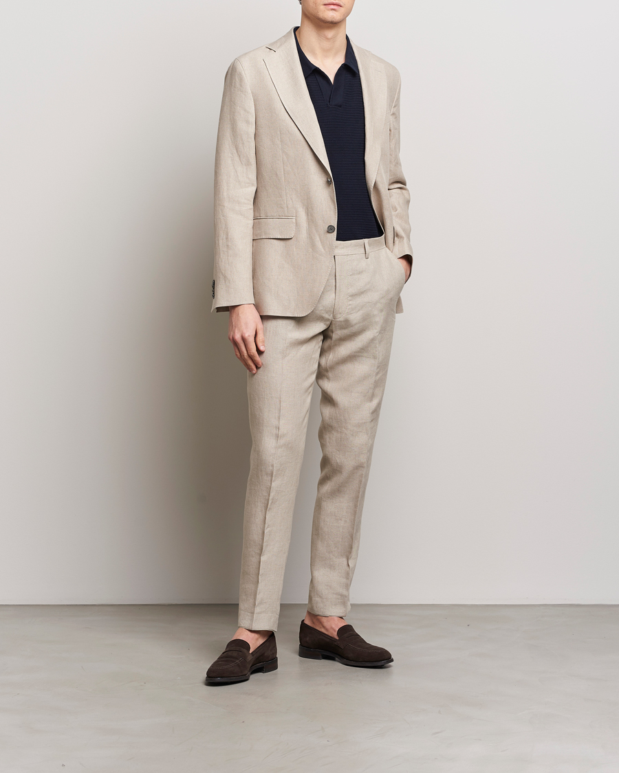 Homme | Pantalons | Oscar Jacobson | Denz Linen Trousers Beige