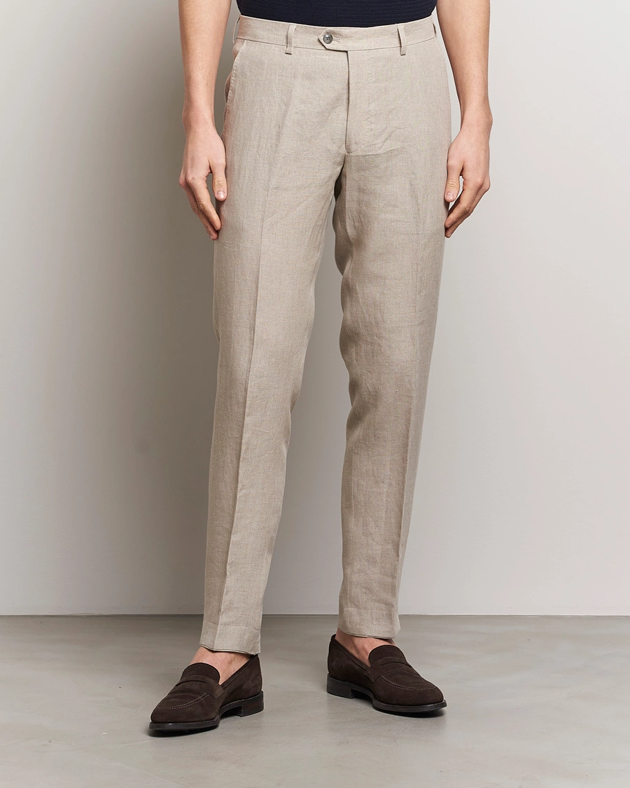 Homme | Pantalons | Oscar Jacobson | Denz Linen Trousers Beige