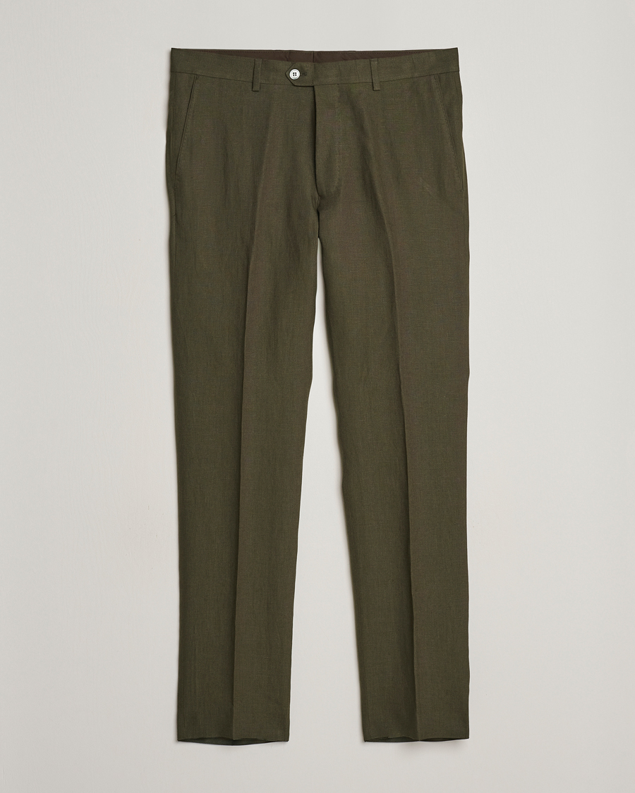 Homme | Pantalons | Oscar Jacobson | Denz Linen Trousers Olive