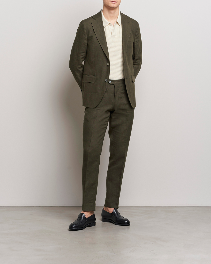 Homme | Pantalons | Oscar Jacobson | Denz Linen Trousers Olive