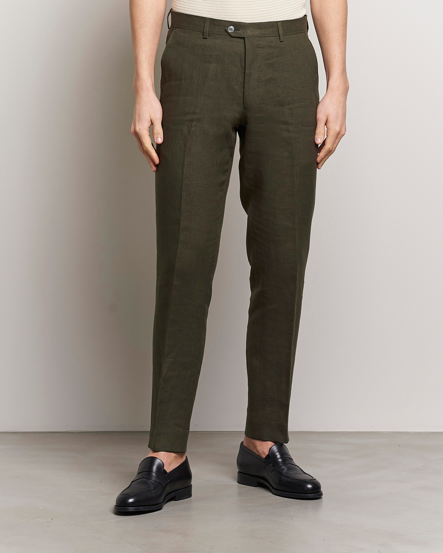 Homme | Pantalons | Oscar Jacobson | Denz Linen Trousers Olive
