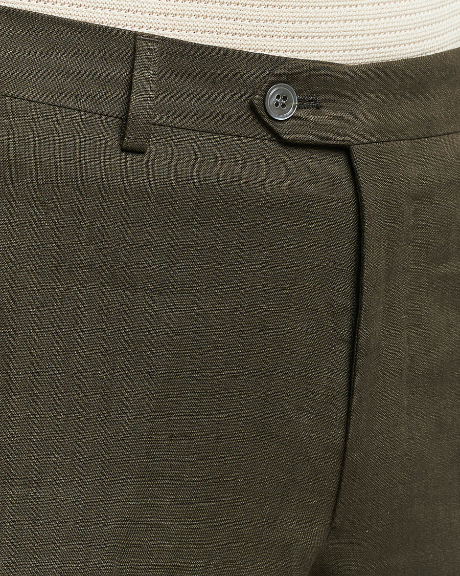 Homme | Pantalons | Oscar Jacobson | Denz Linen Trousers Olive