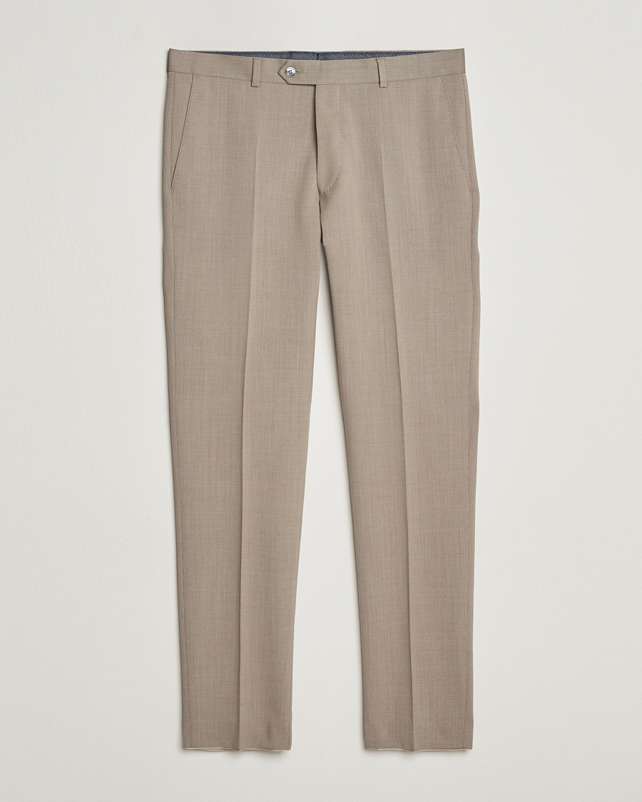 Homme | Pantalons | Oscar Jacobson | Denz Structured Wool Trousers Beige