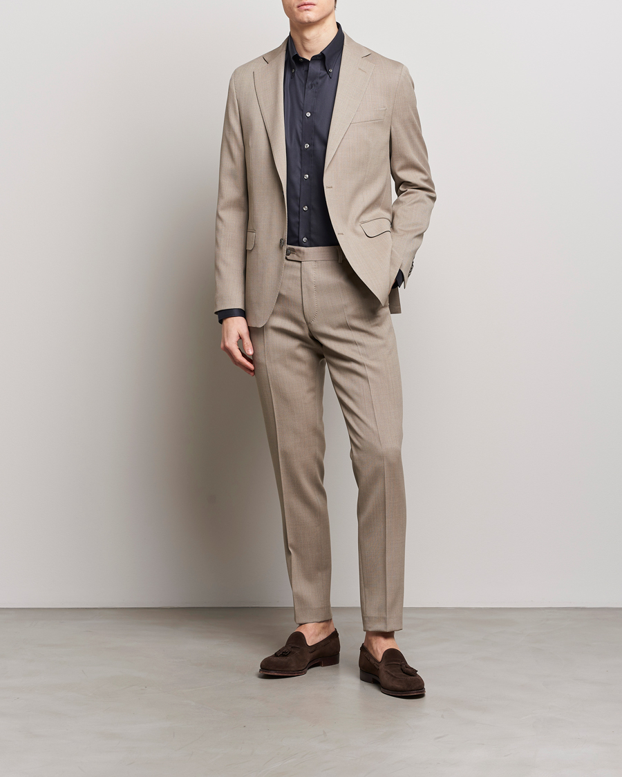 Homme | Pantalons | Oscar Jacobson | Denz Structured Wool Trousers Beige