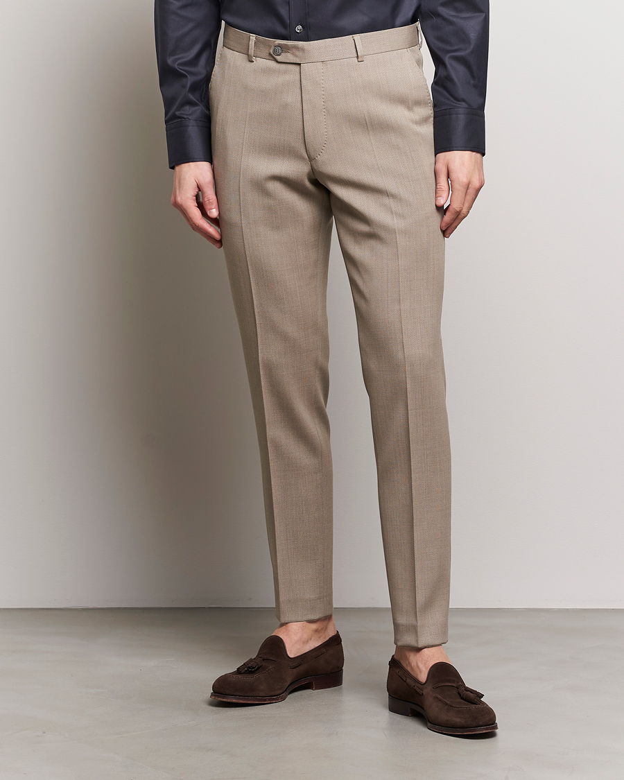 Homme | Pantalons De Costume | Oscar Jacobson | Denz Structured Wool Trousers Beige