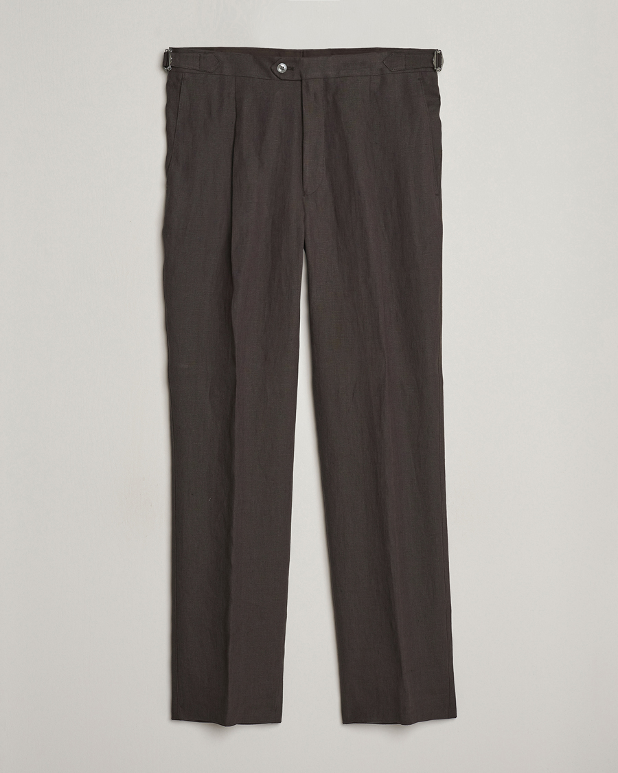 Homme | Pantalons | Oscar Jacobson | Delon Linen Trousers Brown