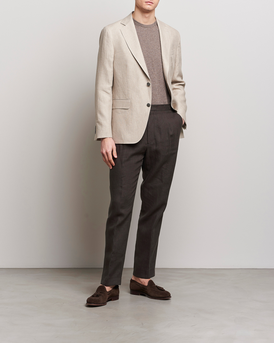 Homme | Pantalons | Oscar Jacobson | Delon Linen Trousers Brown