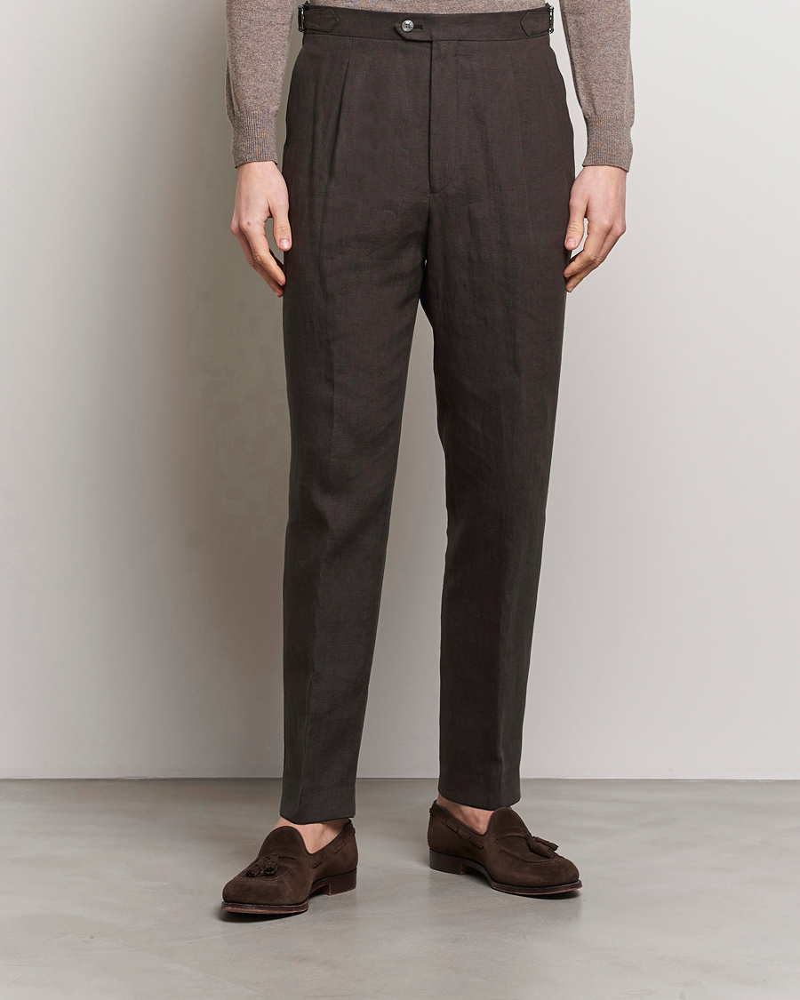 Homme | Pantalons | Oscar Jacobson | Delon Linen Trousers Brown