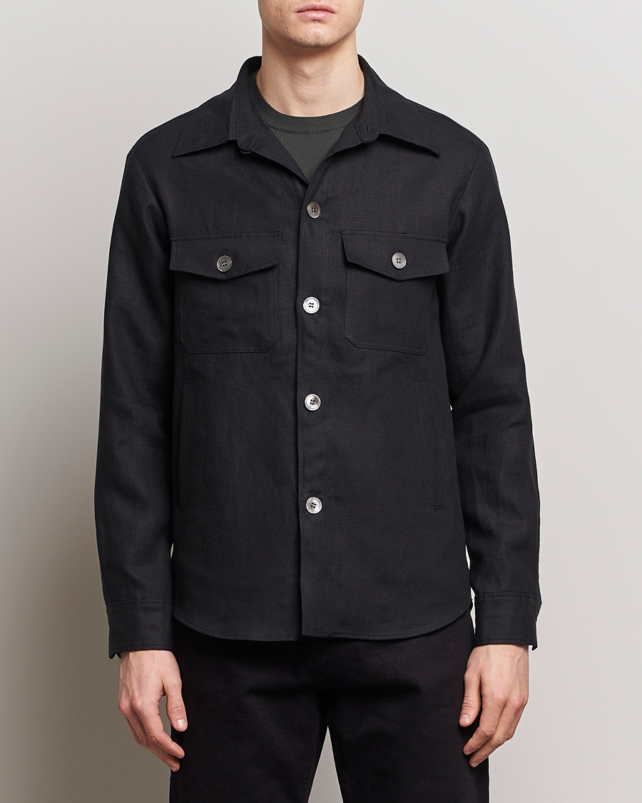 Homme | Chemises | Oscar Jacobson | Maverick Linen Shirt Jacket Black