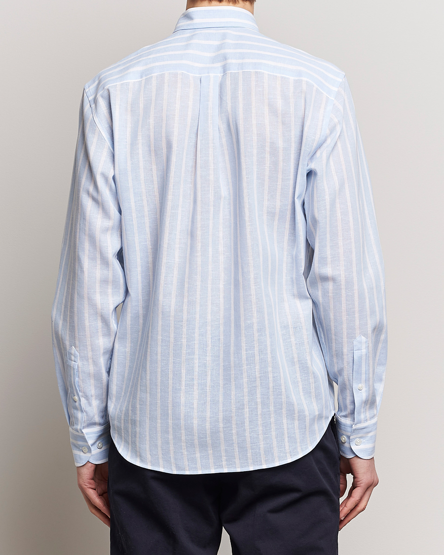 Homme | Chemises | Oscar Jacobson | Regular Fit Striped Linen Shirt Light Blue