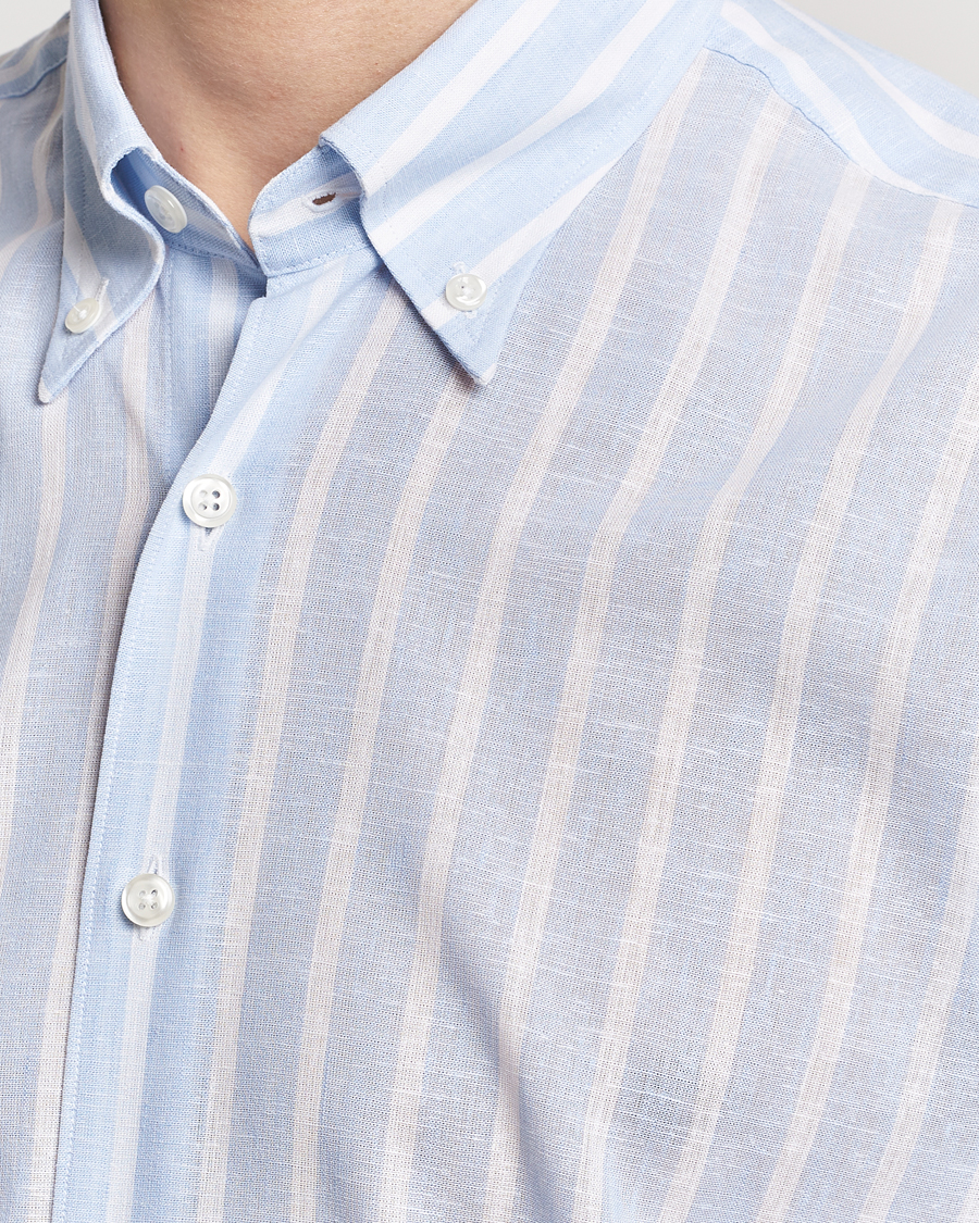 Homme | Chemises | Oscar Jacobson | Regular Fit Striped Linen Shirt Light Blue