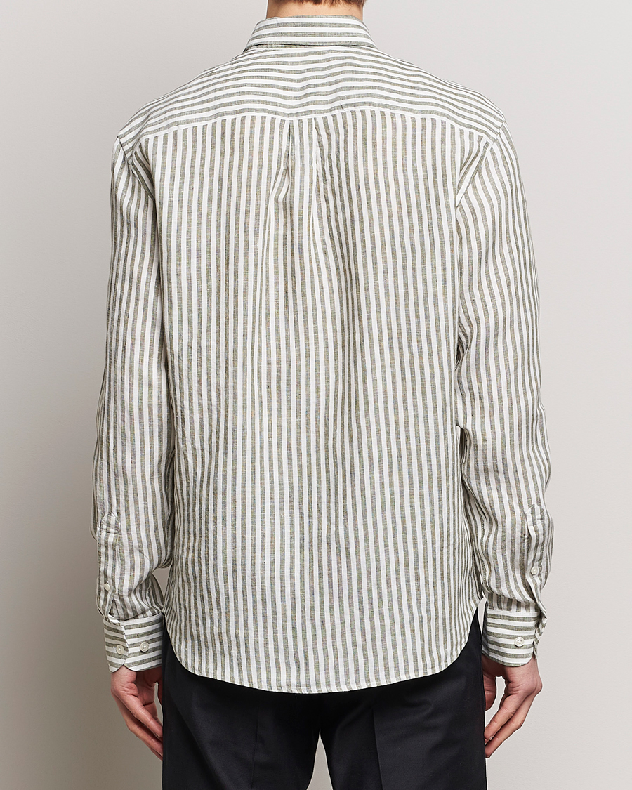 Homme | Chemises | Oscar Jacobson | Regular Fit Dress Stripe Linen Shirt Green