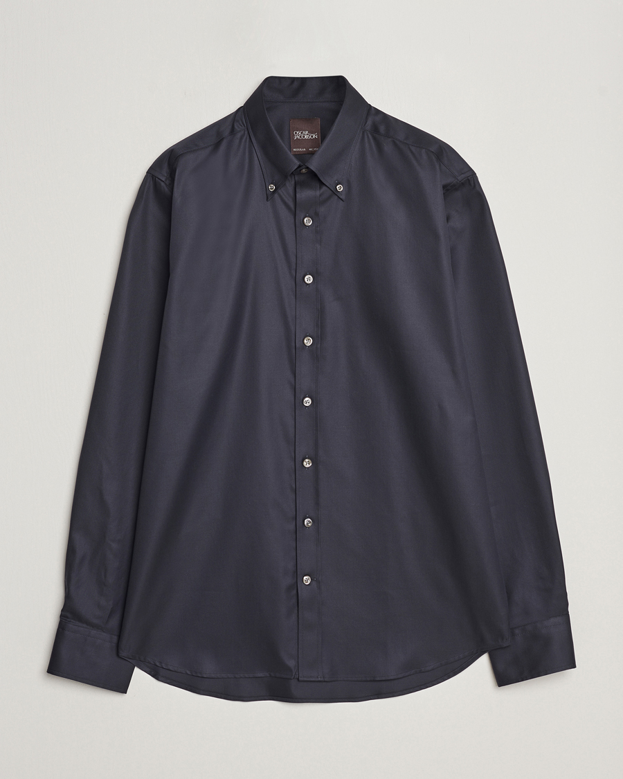 Homme | Chemises | Oscar Jacobson | Regular Fit Button Down Cotton Twill Shirt Black