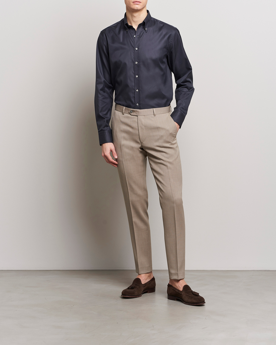 Homme | Chemises | Oscar Jacobson | Regular Fit Button Down Cotton Twill Shirt Black