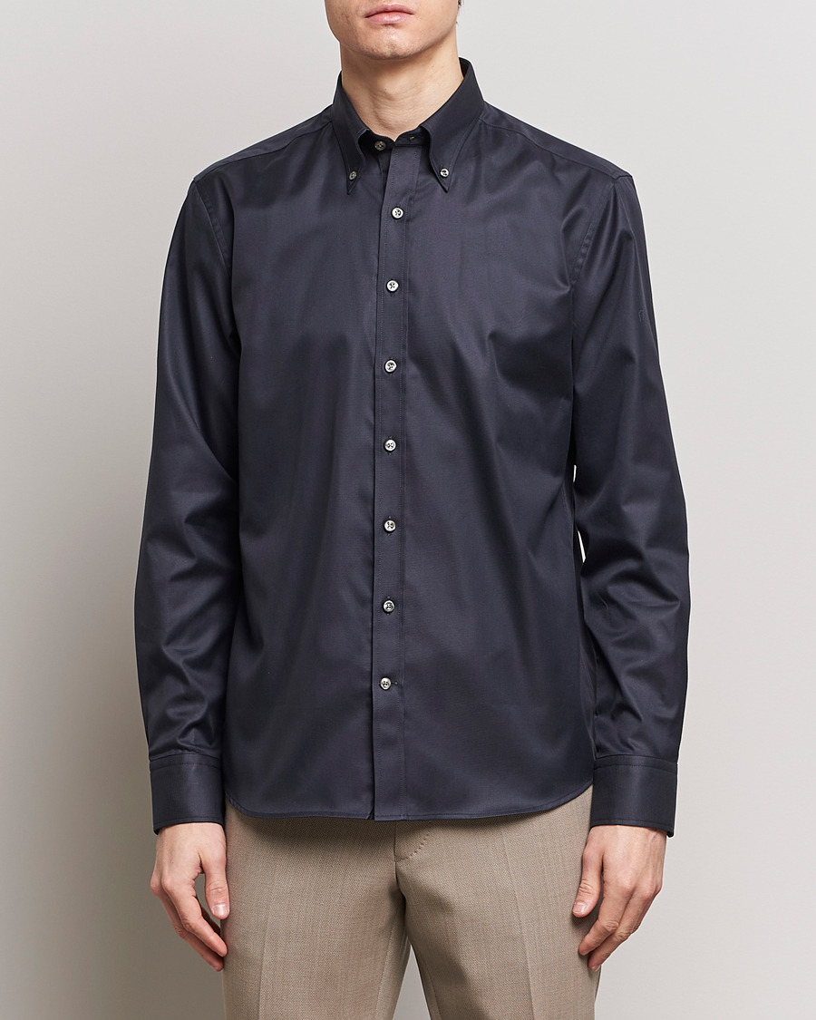 Homme | Chemises | Oscar Jacobson | Regular Fit Button Down Cotton Twill Shirt Black