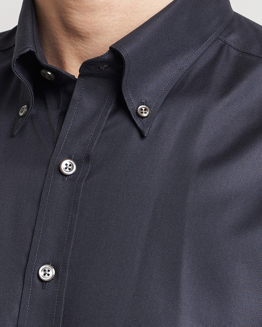 Homme | Chemises | Oscar Jacobson | Regular Fit Button Down Cotton Twill Shirt Black