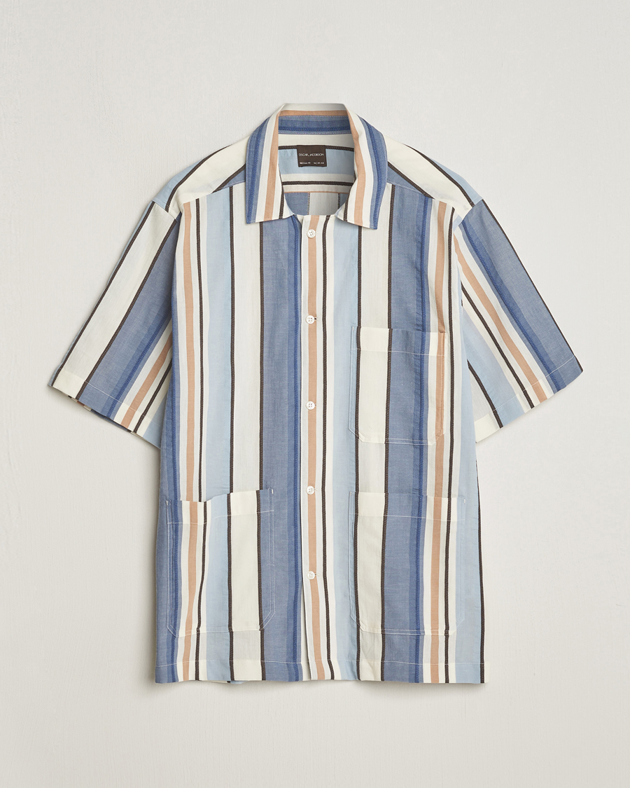 Homme | Chemises | Oscar Jacobson | Hanks Short Sleeve Striped Cotton Shirt Multi