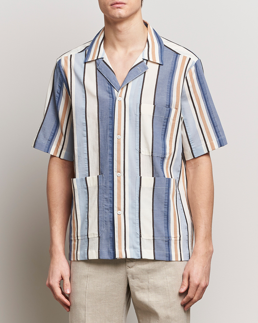 Homme |  | Oscar Jacobson | Hanks Short Sleeve Striped Cotton Shirt Multi