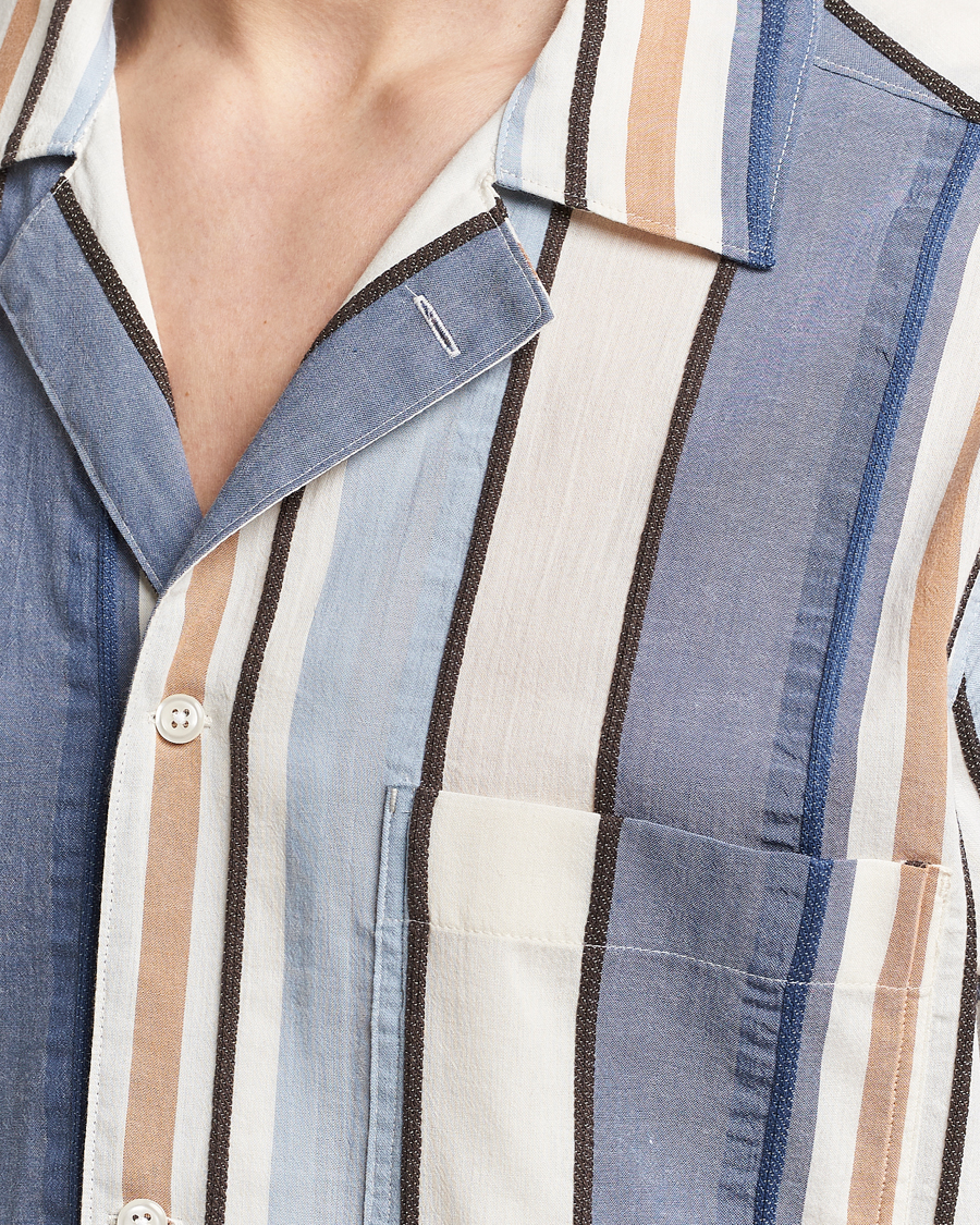 Homme | Chemises | Oscar Jacobson | Hanks Short Sleeve Striped Cotton Shirt Multi