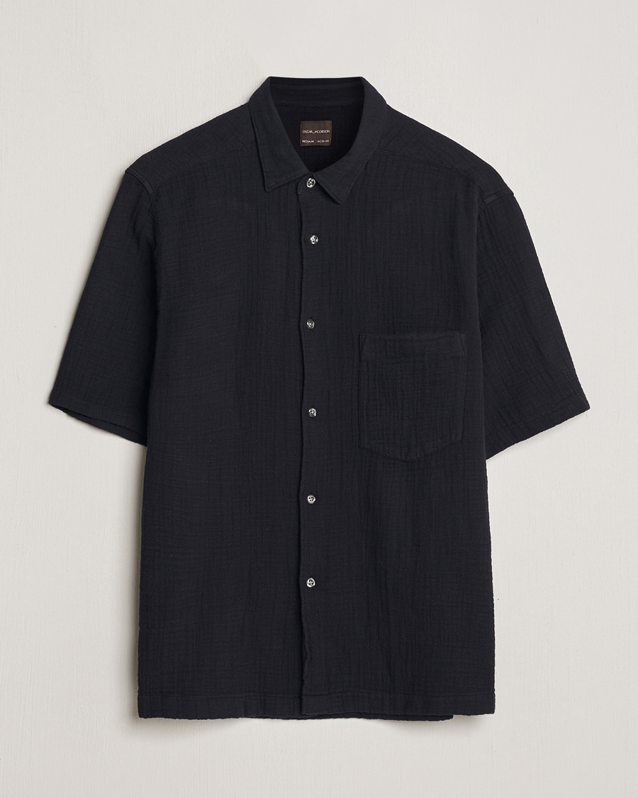 Homme | Chemises | Oscar Jacobson | Short Sleeve City Crepe Cotton Shirt Black