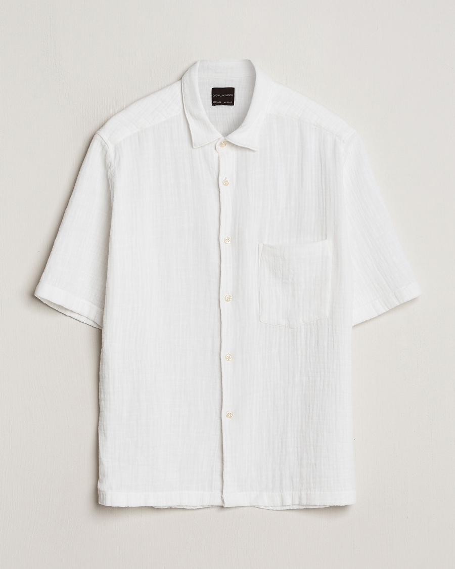 Homme | Chemises | Oscar Jacobson | Short Sleeve City Crepe Cotton Shirt White