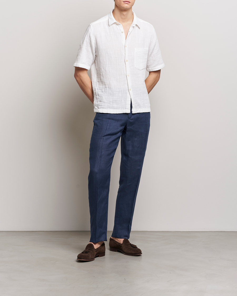Homme | Chemises | Oscar Jacobson | Short Sleeve City Crepe Cotton Shirt White