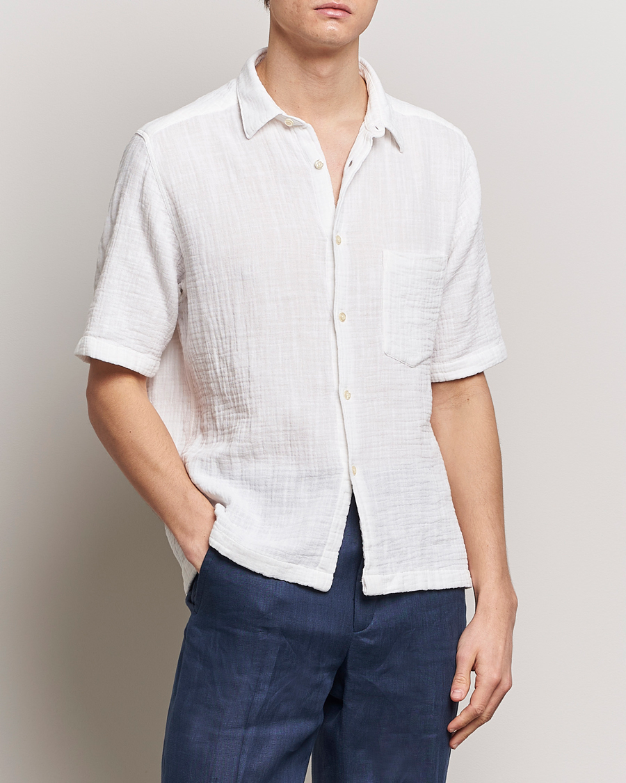 Homme | Chemises | Oscar Jacobson | Short Sleeve City Crepe Cotton Shirt White