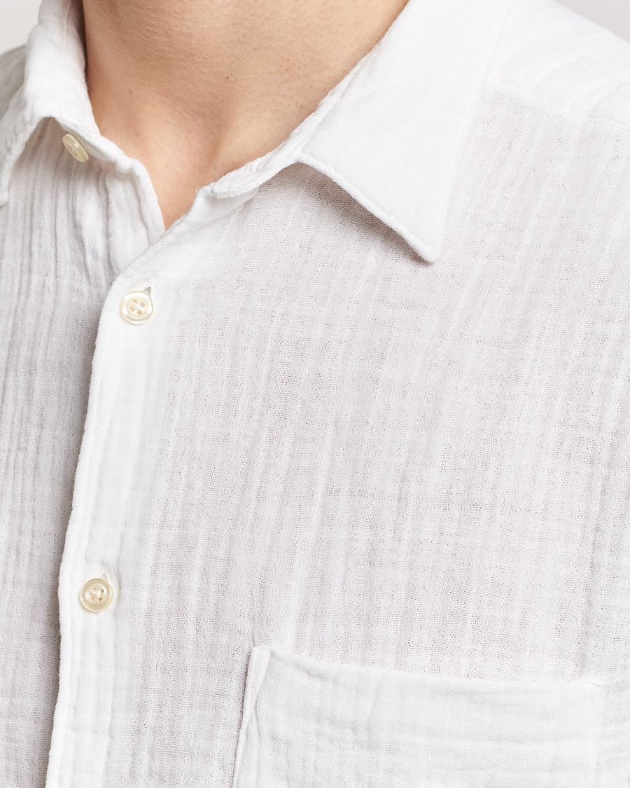 Homme | Chemises | Oscar Jacobson | Short Sleeve City Crepe Cotton Shirt White