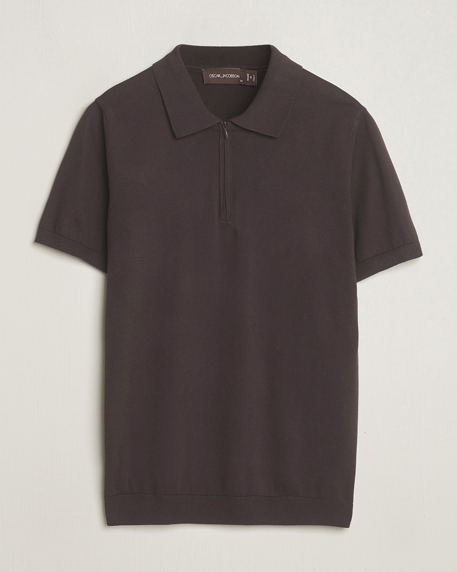 Homme | Polos | Oscar Jacobson | Otto Short Sleeve Zip Polo Brown