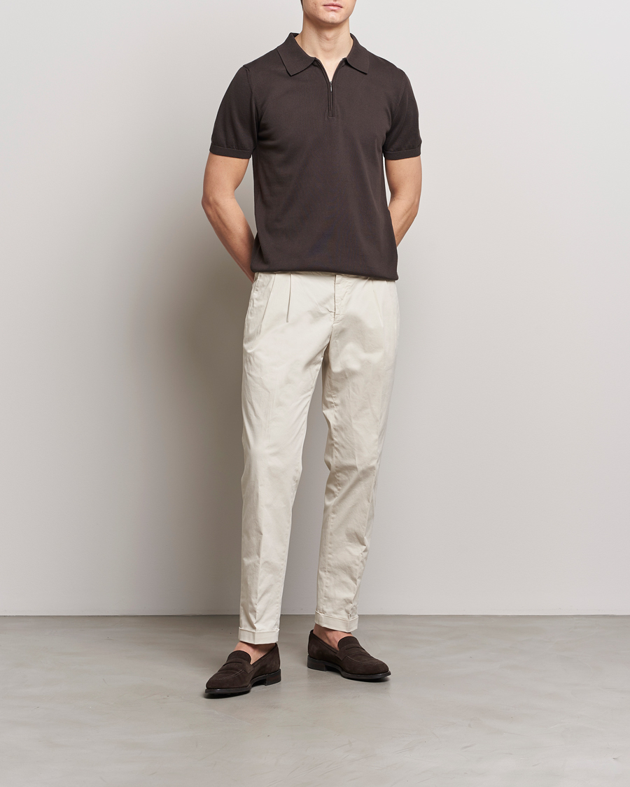 Homme | Polos | Oscar Jacobson | Otto Short Sleeve Zip Polo Brown