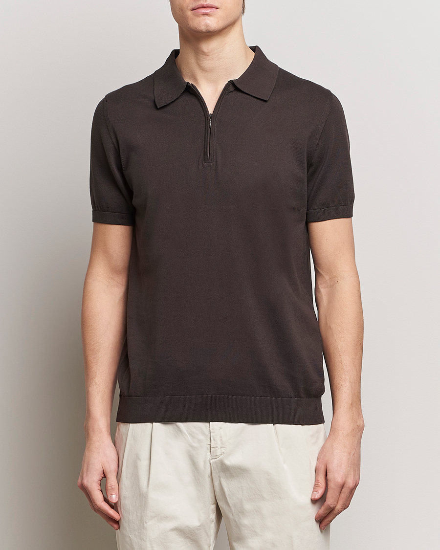 Homme | Polos | Oscar Jacobson | Otto Short Sleeve Zip Polo Brown