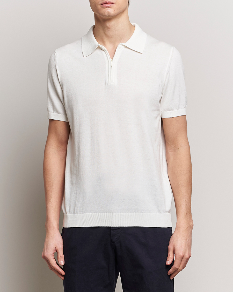 Homme | Polos | Oscar Jacobson | Otto Short Sleeve Zip Polo White