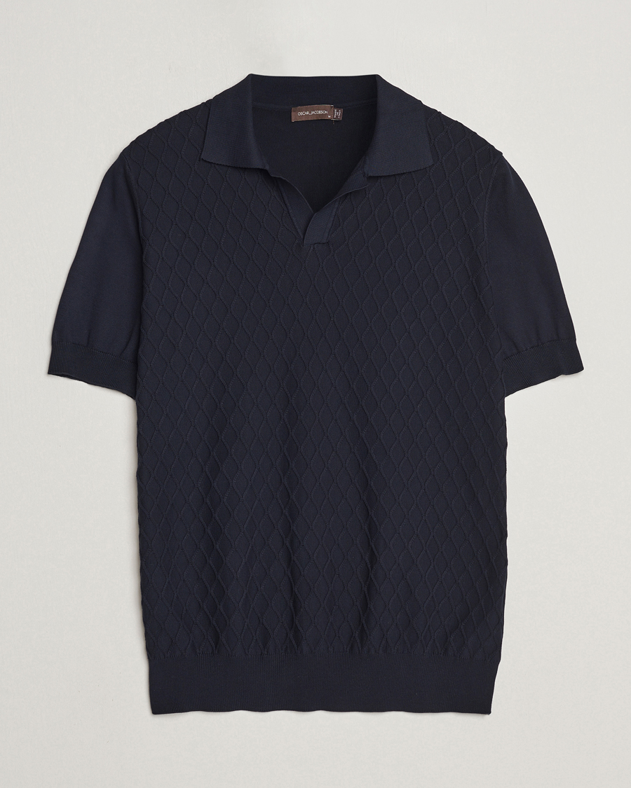 Homme | Polos | Oscar Jacobson | Mirza Structured Cotton Polo Navy