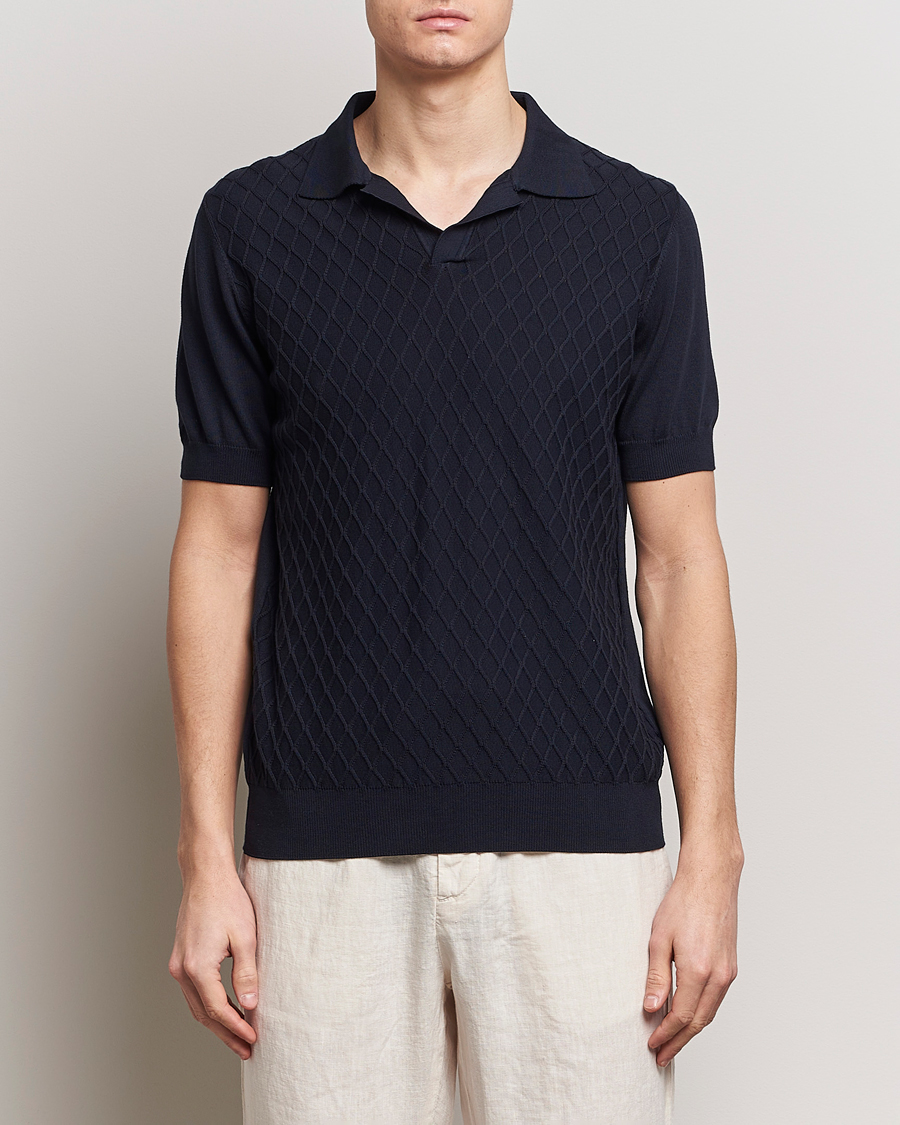 Homme | Polos | Oscar Jacobson | Mirza Structured Cotton Polo Navy