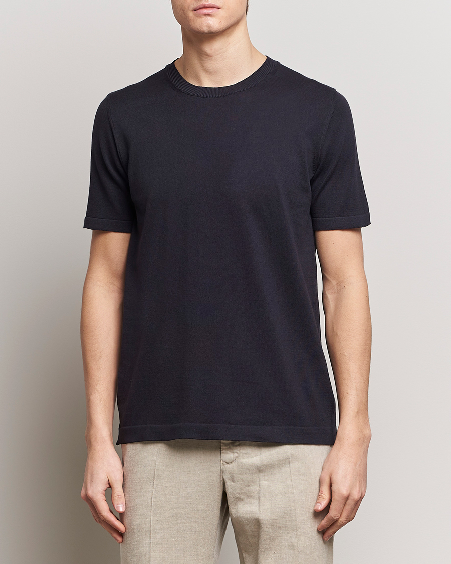 Homme | Business & Beyond | Oscar Jacobson | Brian Knitted Cotton T-Shirt Navy