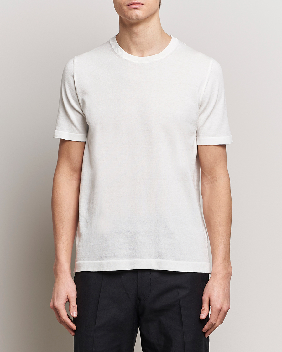 Homme | T-Shirts Blancs | Oscar Jacobson | Brian Knitted Cotton T-Shirt White