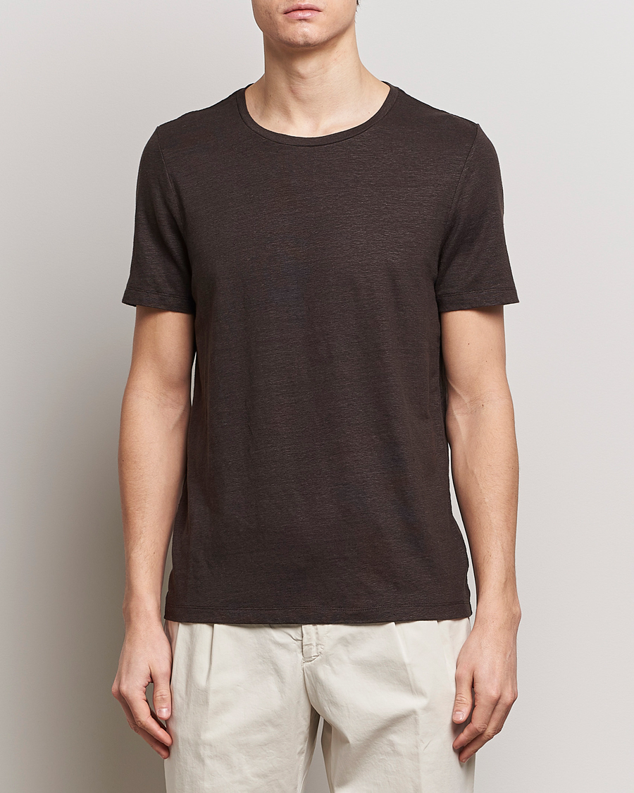 Homme | T-shirts | Oscar Jacobson | Kyran Linen T-Shirt Brown