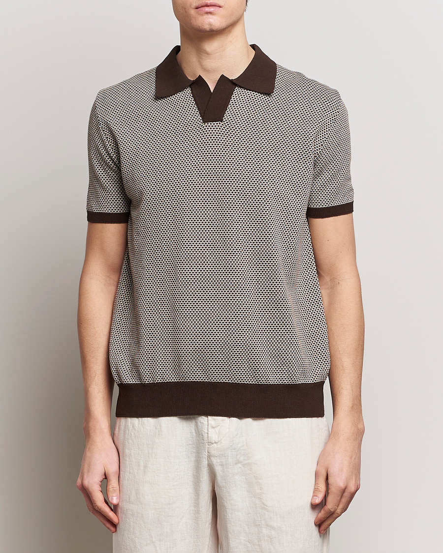 Homme | Polos | Oscar Jacobson | Dalius Structured Cotton Polo Brown