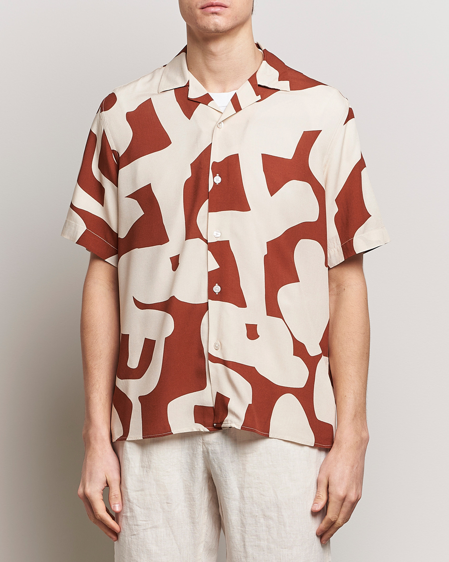 Homme | Chemises À Manches Courtes | OAS | Viscose Resort Short Sleeve Shirt Russet Puzzlotec