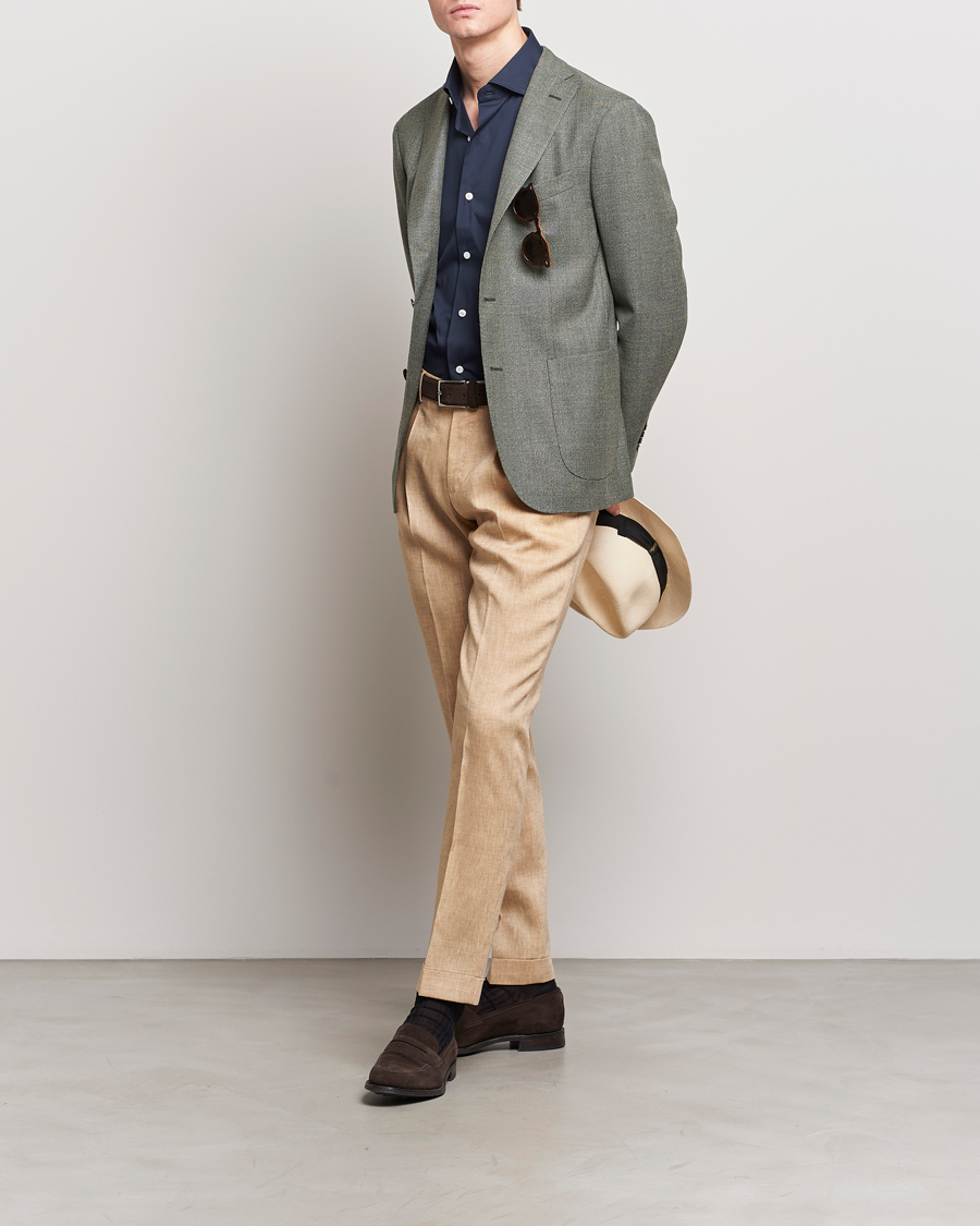 Homme | Pantalons | PT01 | Slim Fit Pleated Linen Trousers Light Beige