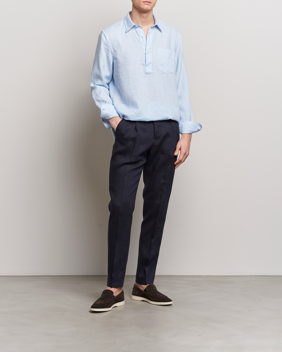 Homme | Pantalons | PT01 | Slim Fit Pleated Linen Trousers Navy